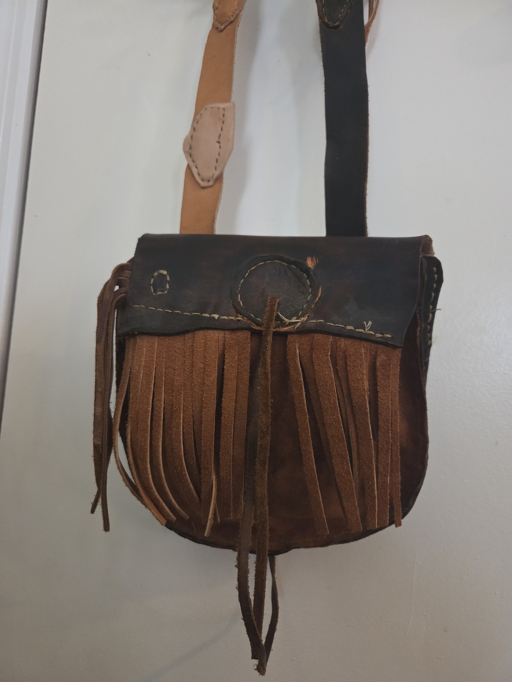 Handmade Brown Leather Fringe Crossbody Bag